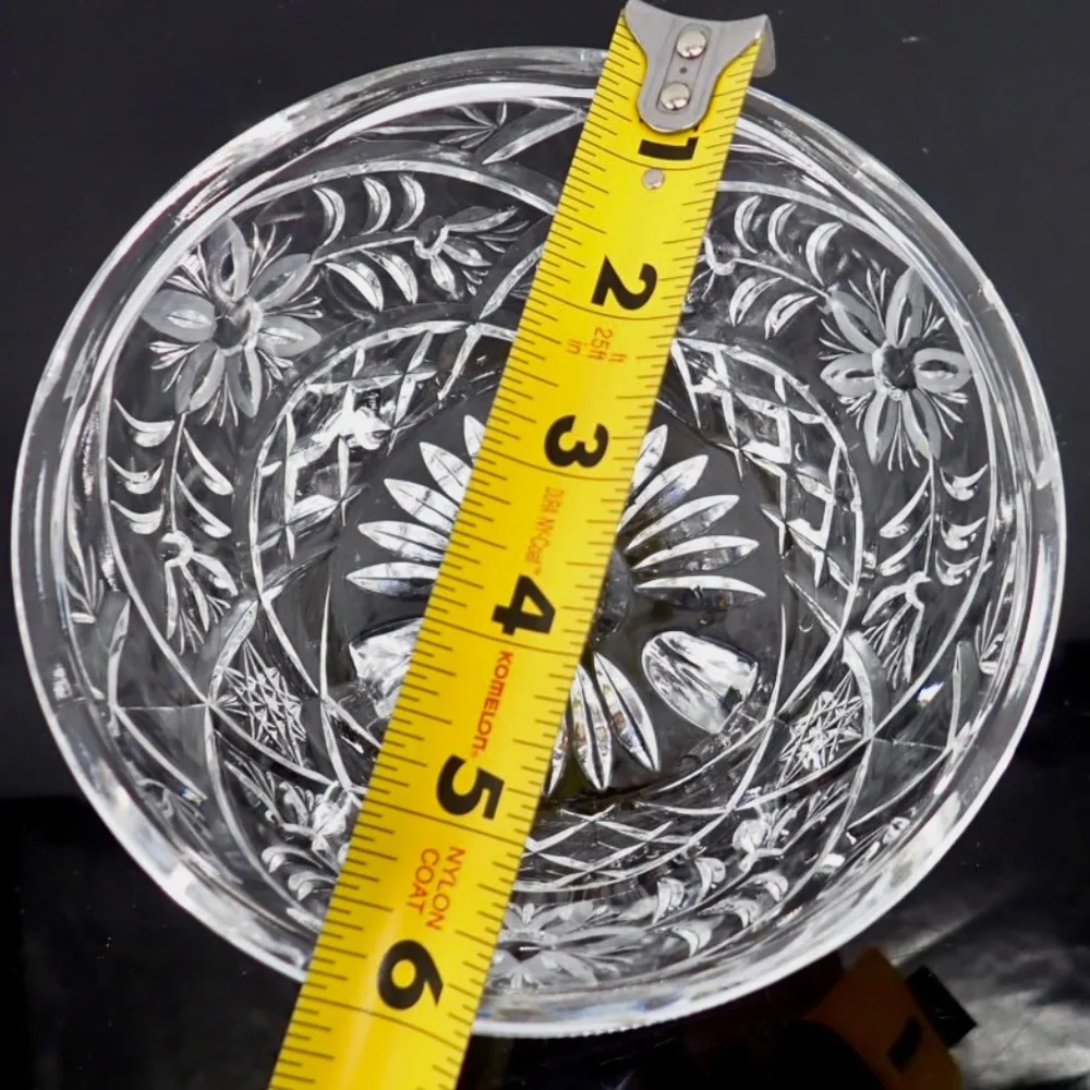 Cut Crystal Lidded Compote Candy Dish Three Footed 2 pc Floral Cut Bowl Vtg 60's